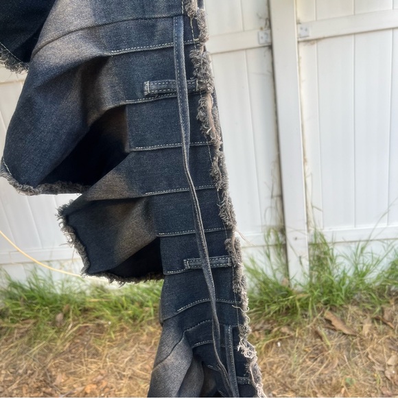 Pleated Denim Mini Skirt Dark Wash Wrap Skirt. - Picture 12 of 12